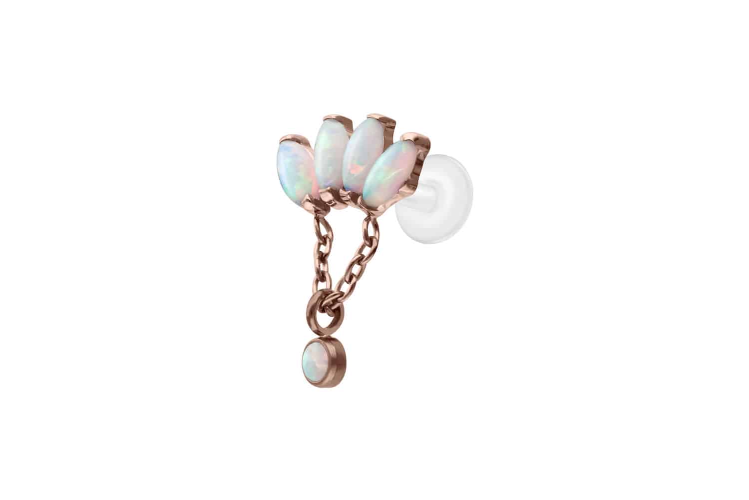 PTFE Labret Piercing mit Innengewinde + Titan-Aufsatz LOTUSBLÜTE + SYNTHETISCHE OPALE